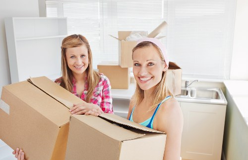 Packed office equipment ready for transport in South London
